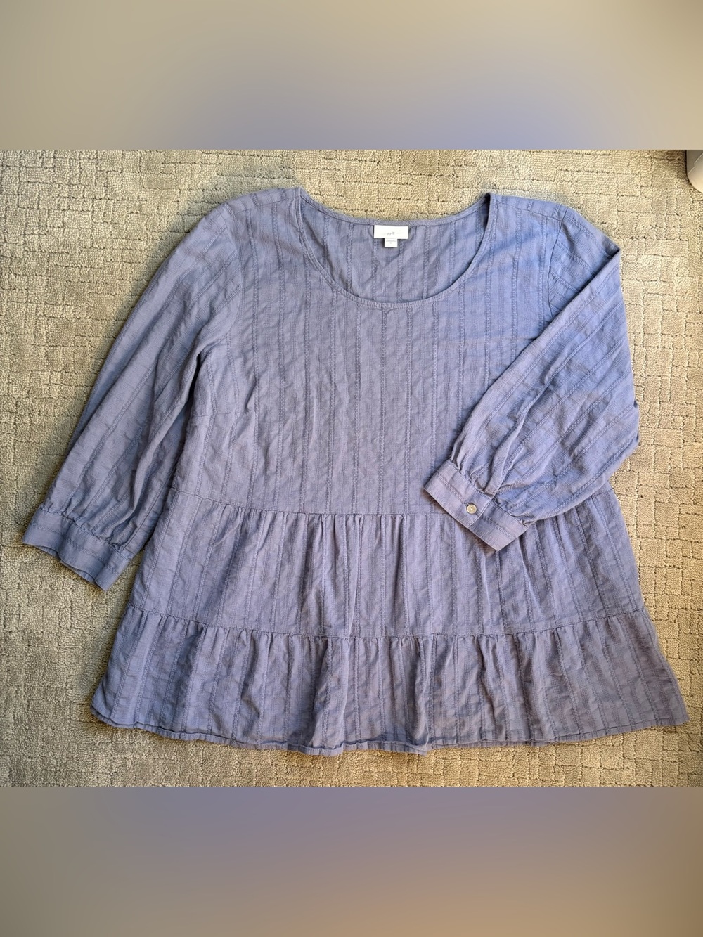 J. Jill Women’s Tiered Peplum Babydoll 3/4 Buttoned Sleeves Cotton Top - Picture 2 of 6